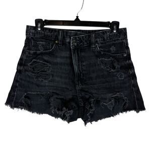 American Eagle Outfitters Cut-Off Shorts Womens 2 Black Denim Distressed Zip Fly